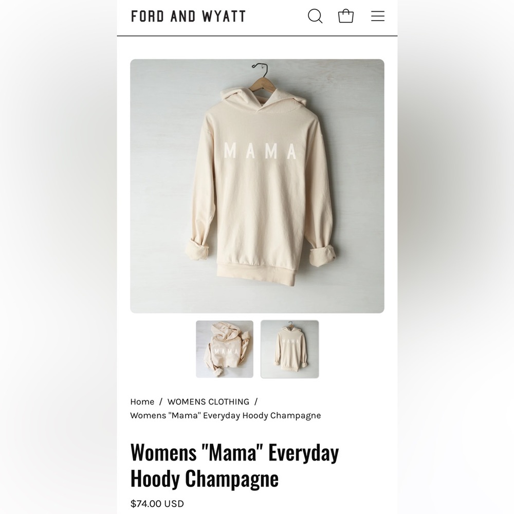 Ford & Wyatt • MAMA Hoodie • Cream & Black • Medium